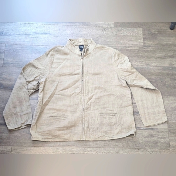 Eileen Fisher Jackets & Blazers - Eileen Fisher Ribbed Jacket Zipper Front Pockets Stucco Cotton Double Weave Grey